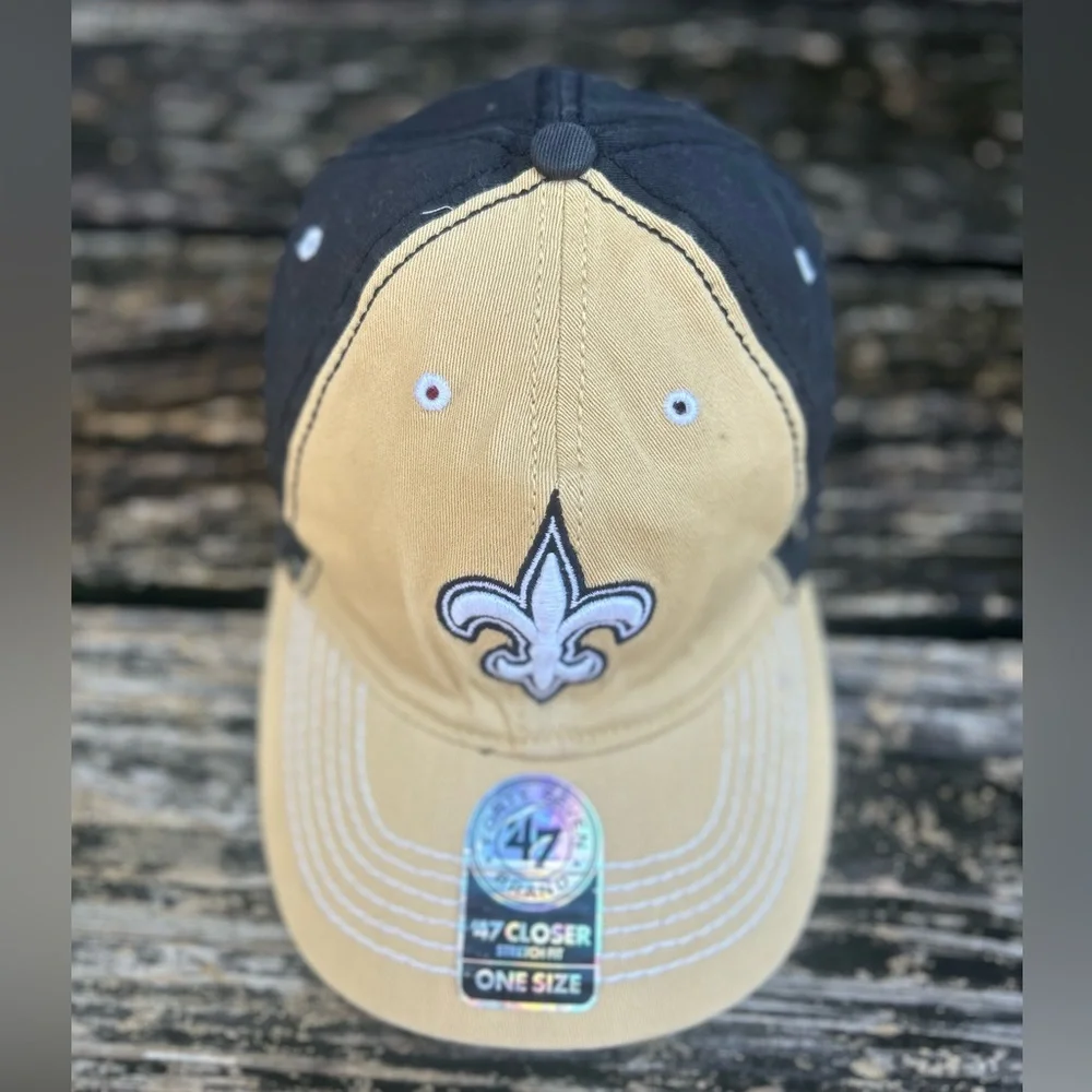 NWT New Orleans Saints 47 Brand Closer Stretch Fit NFL One Size Black & Gold G4